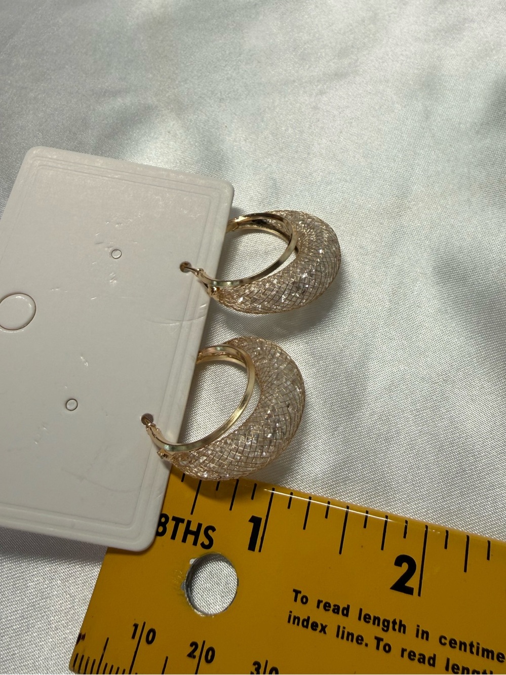 Gold Textured Mesh Hoop Earrings Statement Hoops Lightweight Glam NWT - Picture 6 of 7